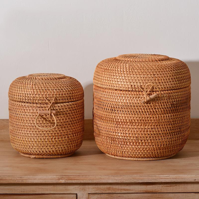 Food Storage Oven Safe - Handgewebte Rattan-Tee-Aufbewahrungsbox mit Deckel, Puer-Teebeutel-Organizer, grüner