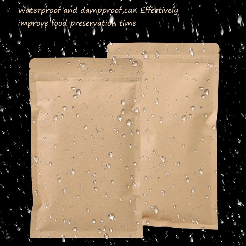 Food Storage Bag - 100 Stück braune Kraftpapier-Beutel mit Reißverschluss,
