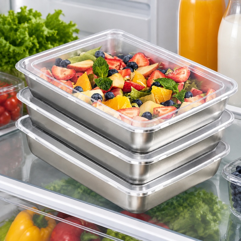 Food Storage Meals - 3-teilige Edelstahl-Lebensmittelbehälter mit transparenten Deckeln, auslaufsicheres