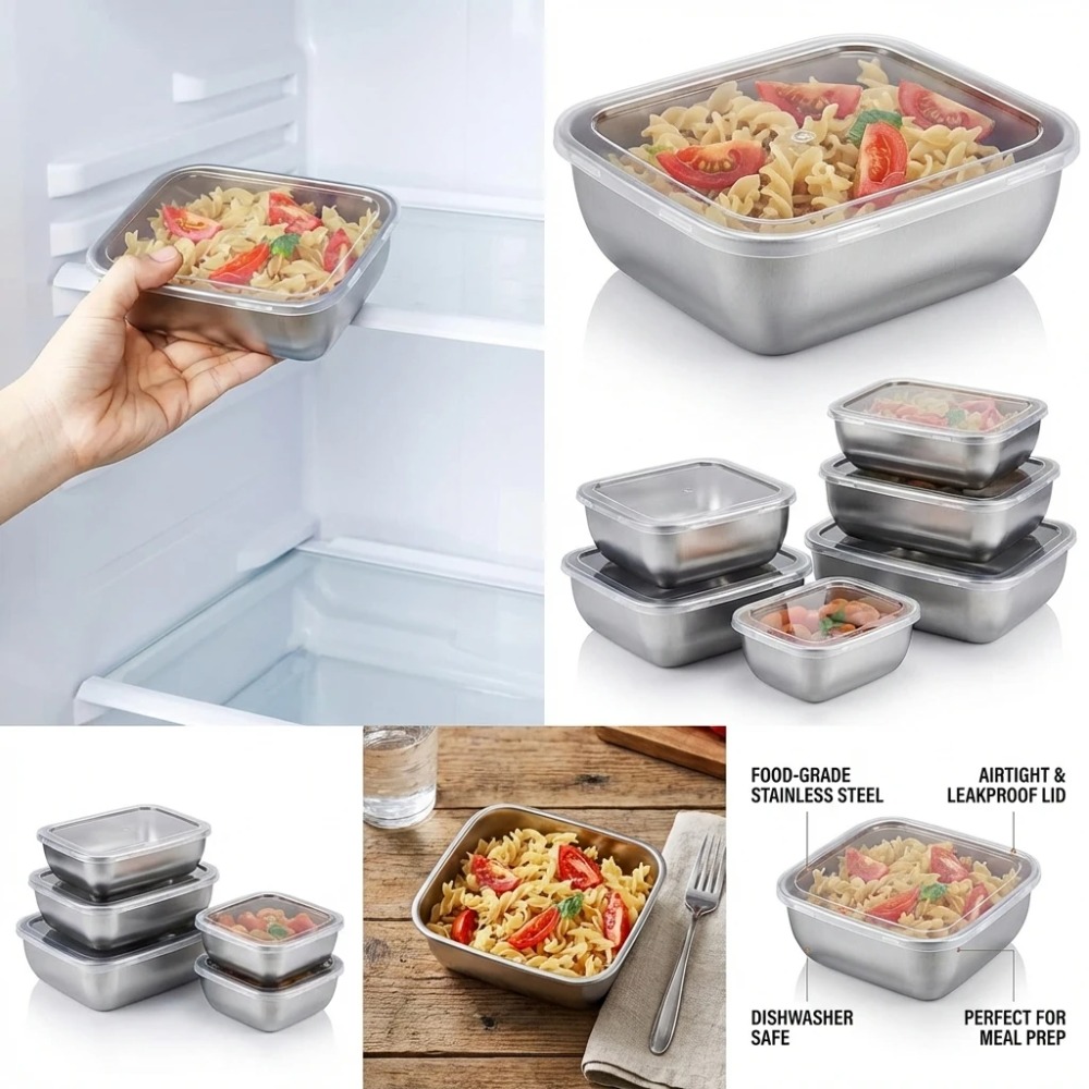 6-teiliges Edelstahl-Lebensmit – Food Storage Meals Bewertung und Preis